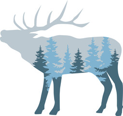 Canvas Print - Vector elk with forest