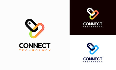 Wall Mural - link connection technology logo designs concept vector, digital link logo template vector