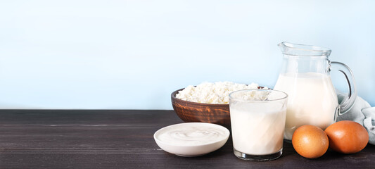 Dairy product on wooden table