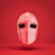 Single color red medieval knight helmet. Front view ancient warrior armor crash helmet, 3d rendering