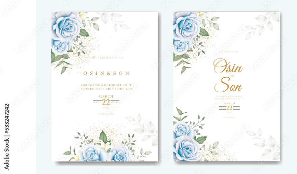 Navy Blue Floral Wedding Invitation Card Stock Vector | Adobe Stock
