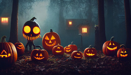 Wall Mural - Halloween Pumpkin Heads