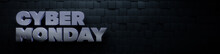 Cyber Monday Banner With Thick, Shiny 3D Text Against Offset Square Tiles. Luxury Background With Copy-space.