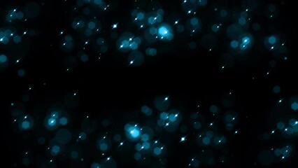 Wall Mural - loop blue glow star bubbles particles floating on black abstract background. 4k 3d seamless loop ani