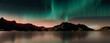 Beautiful Sky with Aurora and Stars. Green Northern Lights Banner with copy-space.