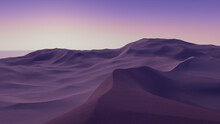 Undulating Sand Dunes Form A Beautiful Desert Landscape. Dusk Wallpaper With Lilac Gradient Sky.