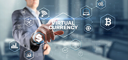 Sticker - Virtual Currency Exchange Investment concept. Financial Technology Background