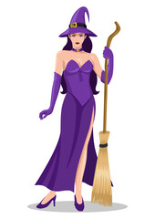 Wall Mural - Beautiful witch in purple dress