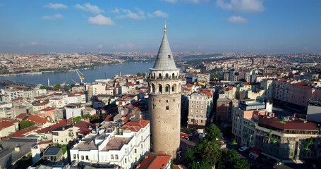 Wall Mural - Galata Tower in Istanbul, Turkey. Aerial view of the sights of Istanbul. The European part of Istanbul. Galata Tower in Istanbul Drone View