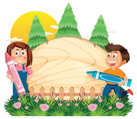 Wall Mural - empty board template with cartoon character