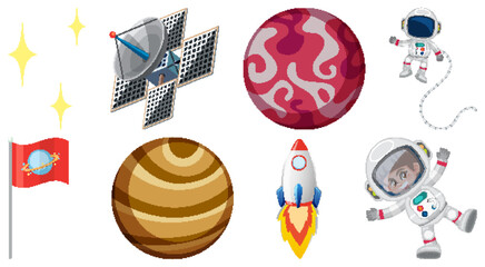Wall Mural - Set of space cartoon characters and objects