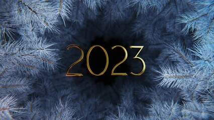 Wall Mural - new year and christmas 2022. mobile gold inscription 2022 on the background of blue christmas tree b