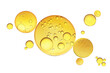 Golden yellow abstract oil bubbles or face serum isolated on white background. Oil bubbles macro photography.
