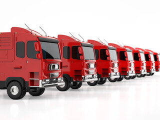 Wall Mural - Group of logistic trailer trucks or lorries on white background