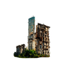 Wall Mural - ruined skyscaper apocalyptic isolated illustration. Generative AI