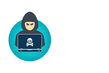 Hacker, Cyber criminal with laptop stealing user personal data. Hacker attack and web security. Cyber attack. Internet phishing concept.
