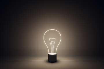 Wall Mural - Creative light bulb outline on dark background. Idea, creativity and imagination concept. 3D Rendering.