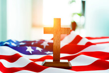American Flag And Religious Cross