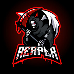 Wall Mural - Grim Reaper mascot logo design illustration vector isolated on dark background for team sport esport gaming