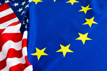 Flags of the USA and the European Union together