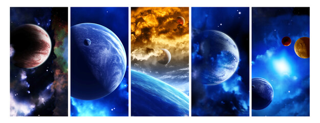 Wall Mural - set of vertical space banners with planets, nebula and stars