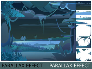 Wall Mural - jungle dense thickets. view from tropical dark night forest panorama. image from layers for overlay 