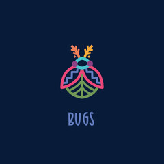 Simple colourful lines bug. Vector logo template