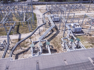 Wall Mural - Aerial view of a high voltage electrical substation.