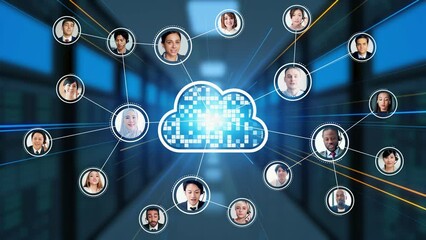 Poster - A network of multinational people. global communication. ERP. Enterprise Resources Planning.