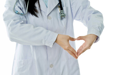 Wall Mural - Doctor hands making shape of heart against white background