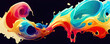 Abstract dripping paint in rainbow color on dark background