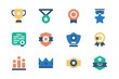 © alexdndz - Award concept of web icons set in simple flat design. Pack of winning cup, medal, star, diploma, prize, crown, trophy, champion, success, achievement goal and other.Vector pictograms for mobile app