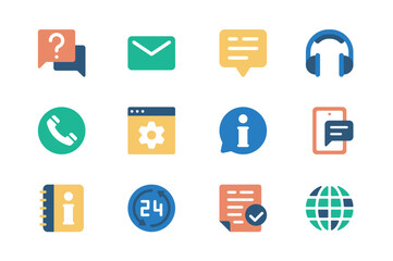 Aufkleber - Customer support concept of web icons set in simple flat design. Pack of chat, email, headset, call, contact, solving, problem, tech, info, help, service and other.Vector pictograms for mobile app