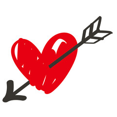 Wall Mural - hand drawn red heart with arrow