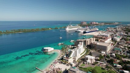 Wall Mural - The drone aerial footage of Nassau city and Paradise Island, Bahamas.