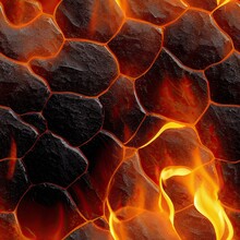 A Stone Path Composed Of Fire Stones On A Lava Texture Background And Tile Template. A Close-up Of Dragon Scales Of Fire, An Endless Tiled Pattern. 3D Illustration Seamless Background For Games Design