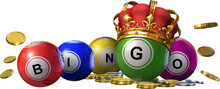 The Word BINGO Made Of Letters On Colorful Bingo Balls. 3D Illustration
