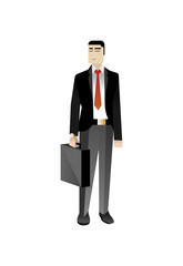 Poster - Asian businessman in business suit with leather suitcase. Corporate business people isolated vector illustration