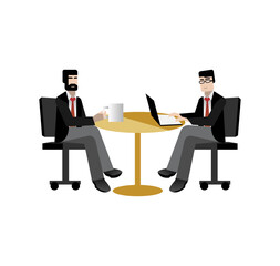 Sticker - European businessmen coffee meeting in office. Corporate business people isolated vector illustration