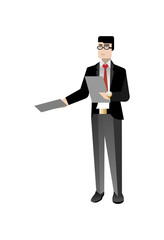 Sticker - European businessman in business suit giving documents. Corporate business people isolated vector illustration