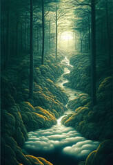 Sticker - river in the magical forest