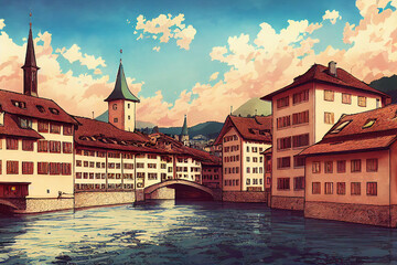 Wall Mural - Old town of Zurich Switzerland , style U1 1