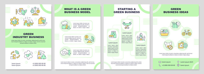 Green industry business brochure template. Eco friendly. Leaflet design with linear icons. Editable 4 vector layouts for presentation, annual reports. Arial-Black, Myriad Pro-Regular fonts used