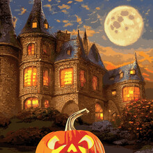 Halloween Creepy Vector Background. Scary Cartoon Illustration. Horror Moon, Pumpkins And Tombstones Creepy Background.