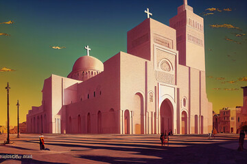 Wall Mural -  TUNIS TUNISIA JULY 05 2017 Catholic Cathedral of St Vincent de Paul famous popular place located at Independence Square North Africa , style U1 1