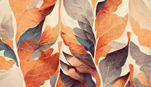 The Pattern Of Autumn Leaves Is Drawn On A White Background. 3d Illustration