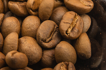 coffee beans isolated close up ,black background