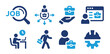 Job recruitment icon set. Containing job interview, vacancy, employment, looking for job and hiring employee icons. Vector illustration.