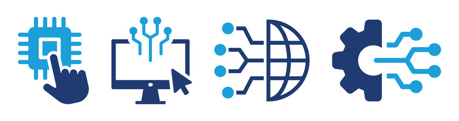 Aufkleber - Digital tech icon set. Circuit, computer, digital transformation and internet connection icon. Vector illustration.