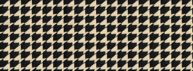 Houndstooth pattern with linen or cotton fabric texture. Black and white textile pattern for fashion and clothing design.